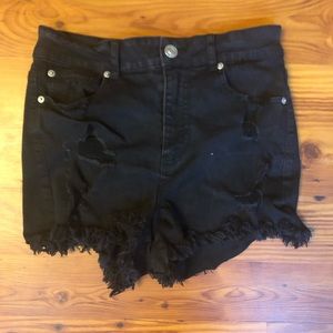 Distressed, high waisted black shorts